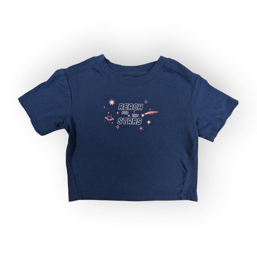 Athletic Works Girls Navy Reach For The Stars Graphic T-Shirt Size XS 4-5